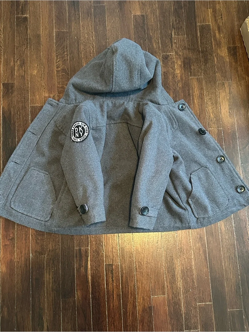 DKNY Toddler Boys' Gray Wool-Blend Pea Coat Hooded Jacket Size 24M